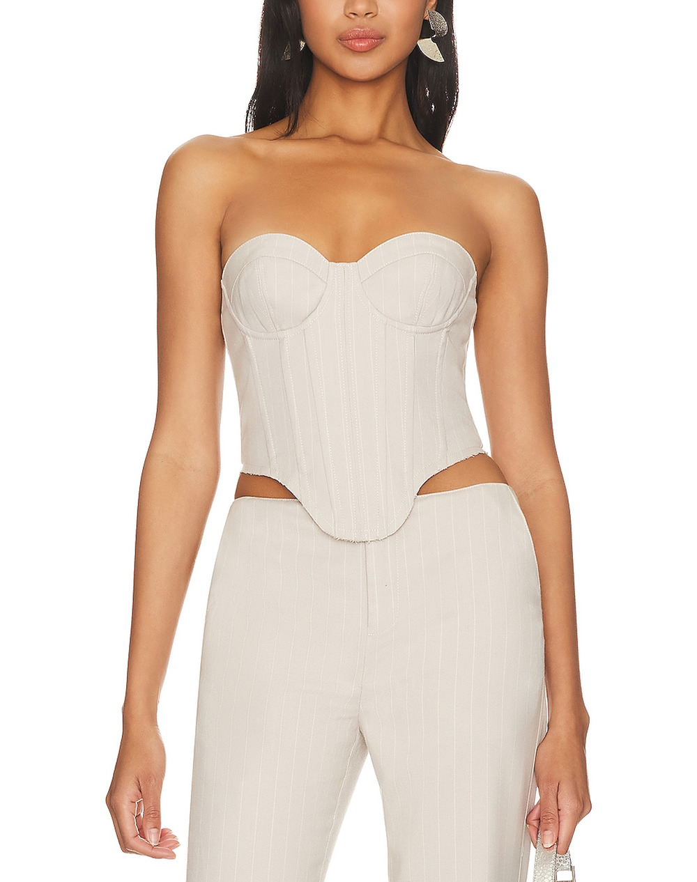 H:ours Structured Beige And White Amira Bustier Size XS